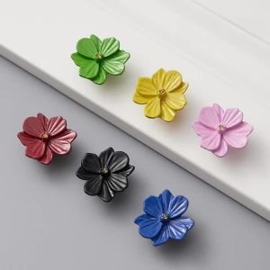 2pc Colorful Flowers Kitchen Cabinet Door Handle Bedroom Wardrobe Knob Childrens Room Furniture Decoration HandleBlack Pink