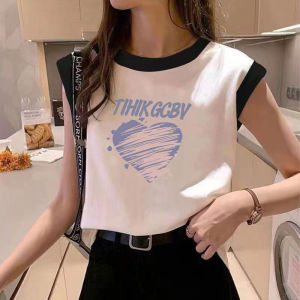 เสื้อกล้ามสายเดี่ยวแขนกุดเย็บติดกันสไตล์เกาหลีแบบใหม่สำหรับฤดูใบไม้ผลิและฤดูร้อนเสื้อทรงหลวมออกแบบพิเศษแมทช์ลุคง่ายสำหรับผู้หญิงเสื้อยอดนิยม