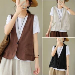 Leak-Picking Big Sale ~ Autumn and Summer Linen Vest Womens Sleeveless Outwear Small Cotton Linen Vest Waistcoat Thin Outwear