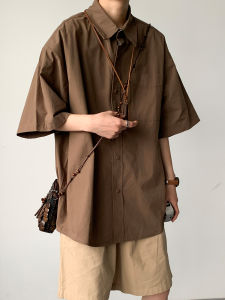 Japanese Style Vintage Minimalist Short Sleeve Shirt Mens Summer Thin Loose Casual Jacket Trendy Pure Color Fancy Shirt