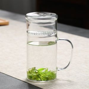 Gelas Cangkir Teh Rempah Rimpang Saringan Kaca Tahan Panas Api Infuser Mug with Lid Tutup