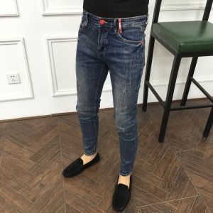 European Station Denim Mens Summer Thin K-style Trendy High-End Silm Skinny Jeans Handsome Easiest for Match Casual Cropped Pants