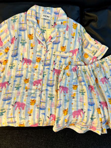 Chawang 2024 New Summer Thin Cotton Short Sleeve Womens Pajamas Set Cartoon Print Home Clothes Comfortable Breathable Sleepwear