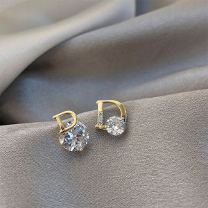 Minimalist Asymmetric D Letter Earrings Versatile Small Zircon Stone Drop Earrings Elegant Silver Needle Earrings Fashion Jewelry