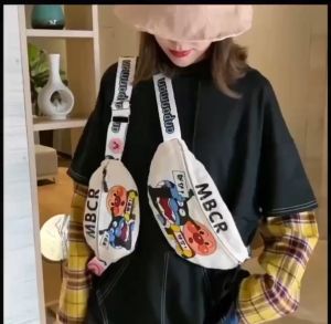 Ella Mall COD Mbcr Shoulder Bag Zipper Waist Bag Chest Bag Teen Girls Canvas Cute Korean Version