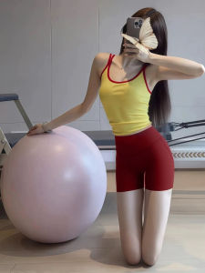 Womens Yoga Sports Vest Top Fixed Cup Pilates 2025 New Style High Sensation Dopa One-Piece Moisture Wicking Quick Dry Nylon