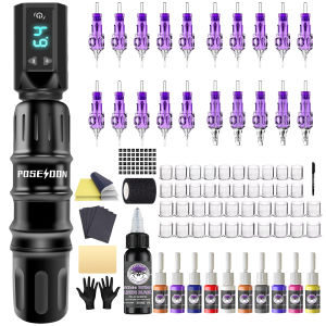 Tattoo Kit LASTJUDG ร้อนสีดําชุดปากกาสักสําหรับแต่งหน้าถาวรสักชุดเครื่องไร้สาย Tattoo Power Supply Tattoo Gun Kit