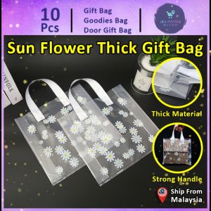 Gift Bag 10pcs Goodies Bag Premium Door Gift Beg (45)Korean Small Fresh Transparent Clear Sun Flower Birthday Wedding Thick Packaging Tote Plastic Bag
