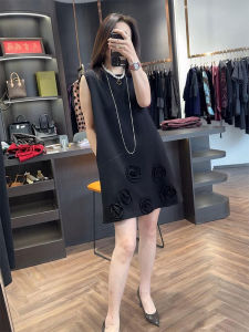 YUFUQING | French Style Black 3D Flower Sleeveless Midi Dress Womens New Design Sensation Elegance Summer Vest Skirt Casual High Waist A-Line Dress