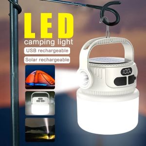 Portable Solar Camping Light Hand-held Waterproof LED Tent Lamp Outdoor Rechargeable Flashlight Super Long Battery Life