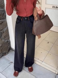 High Waist Wide Leg Straight Cut Long Jeans Womens Black Denim Retro Design Spring Autumn New Style Versatile Loose Fit Trousers