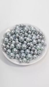 50-1000pcs 3-12mm With Hole ABS Imitation Pearl Beads Light Silver Gray Round Loose Beads For Jewelry Making Bracelet Necklace