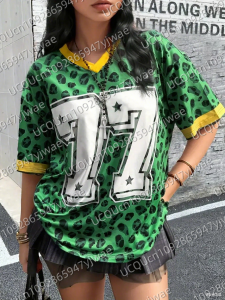 Womens Sports Jersey Leopard 77 Print Short Sleeve T-Shirt Summer Baseball Jerseys Plus Size Mens Sport T-Shirt