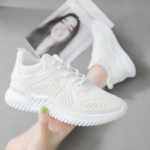 Fashion White Lightweight Breathable Rubber Mesh Sneakers For Women Lace Up Comfortable Students Running Shoes For Lady
