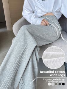 YAMIANNV | Gray Wide Leg Pants Womens Spring Summer Thin Casual Slimming Drapey Sporty Sweatpants High Waist Long Pants Polyester Cotton Spandex Blend