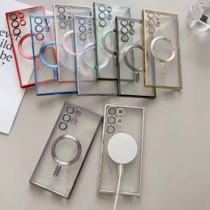 Plating การป้องกันเลนส์กล้องเต็มรูปแบบ ชุบแม่เหล็ก คสนิ่ม cases For Samsung ซัมซุง S25 note20 Note10 ultra S24 S23 S22 S21 S20 FE Plus Ultra #19