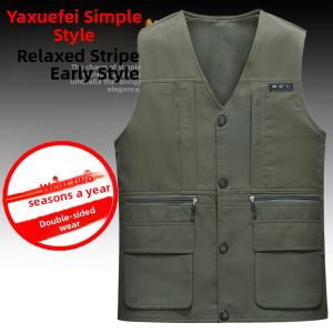 Mens Casual Fishing Photography Vest Spring Summer Autumn Multi-Pocket Dad Clothes V-Neck Sweater Wide Fit Fashion Vest