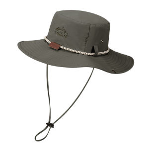 Men Bucket Hat Summer Leather Rope Chain Sun Hat Waterproof Outdoor Hiking Fishing Cap Uv Protect Cowboy Hat Sunshade Breathable