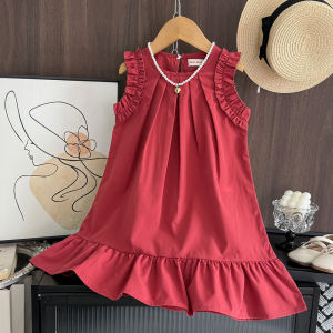 Bear Leader | Leisure Pastoral Style 2-7-year-old Girls Casual Clothes Khaki Round Neck Sleeveless Pleated Dress Korean Version Summer New