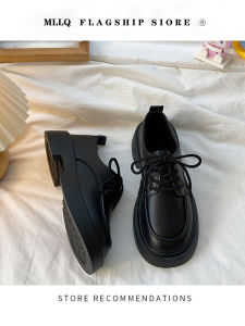 British Style Womens Loafers Thick Bottom Fashion Single Shoes Spring Autumn Versatile Black Leather Flats Comfortable Shoes