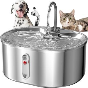 3.2L Stainless Steel Cat Water Fountain Automatic Sensor Drinker For Cats Dogs Pet Water Dispenser Drinking Feeder with Quiet Pump and Visual Water Level