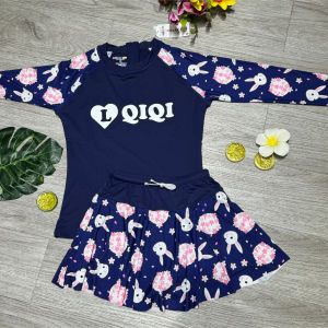 Đồ bơi bé gái 2 mảnh kín đáo áo tay dài quần đùi váy họa tiết nhiều màu dễ thương size từ 20-56kg BINSPORTS BB100