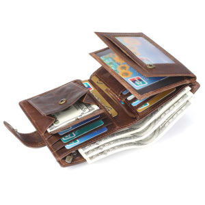 BANYANU Man Short Genuine Cowhide Leather Wallet Casual Trifold Credit Card Holder Wallets for Men Anti RFID
