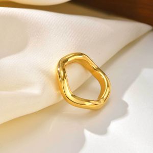 Kemstone Womens Stainless Steel Gold Plated Wave Ring – Simple Fashion Polished Band Jewelry