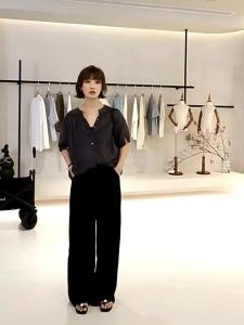 Cool Drapey Loose Fit Lyocell Blend Drawstring Wide Straight Leg Casual Pants