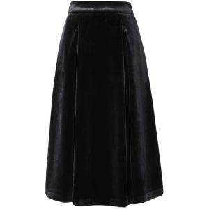 TAMMY TANGS | Velvet A-Line Midi Skirt High Waist Black For Women City Commute Casual Vintage Style Half-length Skirts Celebrity Inspired