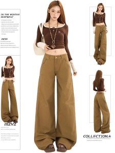 MZVZ | Quần Jeans Đùi Rộng Thẳng Màu Xanh Quân Đội Retro