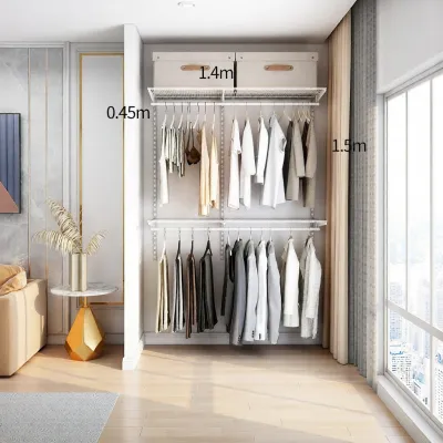 Modern Simple Metal Open Wardrobe Closet Hanging Rack Wall Mounted Assembly Required Adult Bedroom Furniture Storage Solution