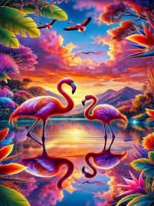 HUACAN Diamond Painting Flamingo Full Drill Rhinestones Mosaic 5d Lake River Sunset Diy Handmade Christmas Gift Home Decor