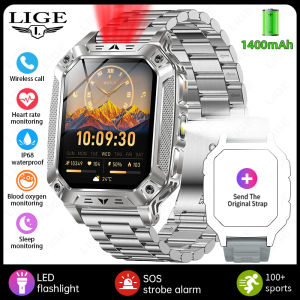 LIGE | LIGE Military Smart Watch Men 1400mAh Battery Sports Fitness Tracking 2.01 inch Screen Outdoor Flashlight Call Waterproof Watch