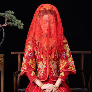 Red Half-Transparent Silk Headscarf for Wedding Marriage Chinese Style Bridal Veil Covering Head Soft Material Spring 2023