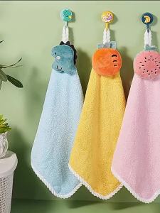 1/4Pcs Cute Blue Dinosaur Hanging Type Super Absorbent Coral Towel Cute Cartoon Design For Home Use Baby Hand Cleanning Wipe