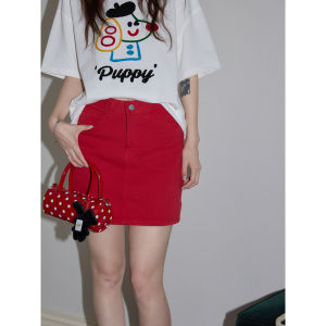 Sweet And Spicy Red A-Line Mini Skirt Womens High Waist Slimming Short Skirts Summer 2025 City Commute Cotton Woven Skirts
