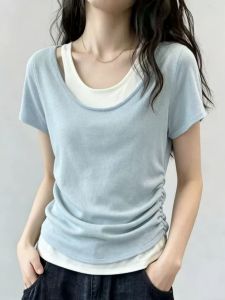 Flattering Icy Silk Illusion Layered Top Slim Design