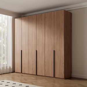 Walnut Color Wardrobe One Door to Top For Home Bedroom Modern Minimalist Solid Wood Storage Organizer Combination Wardrobe