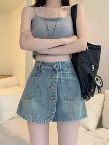 High Waist A-Line Mini Skirt Womens Summer Thin Large Size Fat MM Short plus Size Versatile Slimming Denim Half Body Skirt