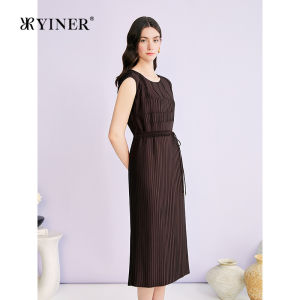 YINER | Stylish Elegant Pleated Waist Slimming Matte Texture Dress