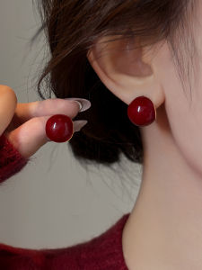 S925 Sterling Silver Needle Red Drip Glaze Womens Earrings Versatile Fashionable New 2025 Ear Jewelry Clip-On Hoops