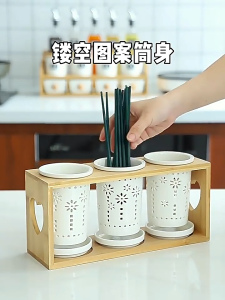 Pemegang Peralatan Dapur Bergaya Seramik Jepun Rak Kayu Interlock Spoon Fork Organizer Storage Cantik Modern Eco Friendly Utensil Holder Kitchen Table Organizer 餐具架 家居 ABS