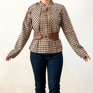 ●ECLAIRE● 003 Blouse Blus Big Collar Lengan Panjang Longsleeves Houndstooth HS Vintage Classy Korea Kerja Kasual Import (FREE BELT) 31140