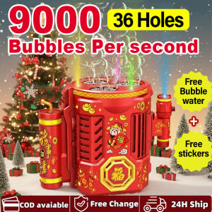 36 Holes Upgraded Fireworks Bubble Machine with Music Light Full Automatic Rotation Christmas Gift