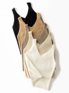 เสื้อกั๊กผ้าขนสัตว์ แขนกุด คอวี สำหรับผู้หญิง ชั้นใน ชุดชั้นใน แขนสั้น เสื้อคลุมกันหนาว ผ้าฝ้ายผสม เสื้อคลุมกันหนาว