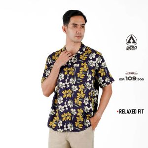Aerostreet Kemeja Rayon Printing Fleur Hawai Motif Gelap QCAAA