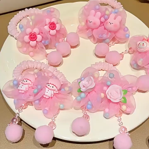 1 Pair Pinky Cute Hair Rope Kids Ponytail Hair Accessories