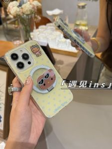 เคสโทรศัพท์มือถือแบบพับได้พร้อมขาตั้งดูดซับแม่เหล็กสีน้ำเงินเล็กๆ ปกหนังสีดำสำหรับ iPhone 16 pro Max ปกนิ่มขอบป้องกันแบบใหม่ 15 ปกป้องเต็มจอ 14