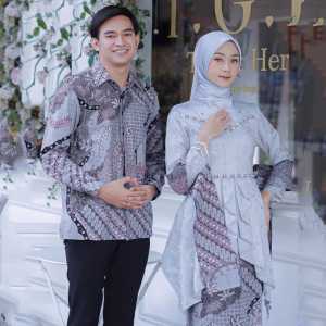 Batik couple murah modern | Set kebaya couple brokat kombinasi batik terbaru | kebaya brukat kebaya wisuda kondangan baju batik sarimbit LAFFEYA GREY